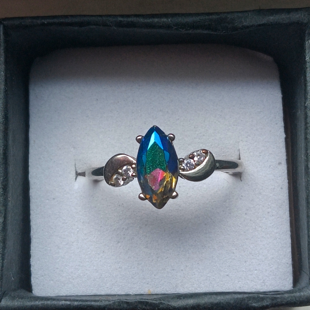 Gorgeous Mystic Topaz CZ Diamond Ring (Size 7)